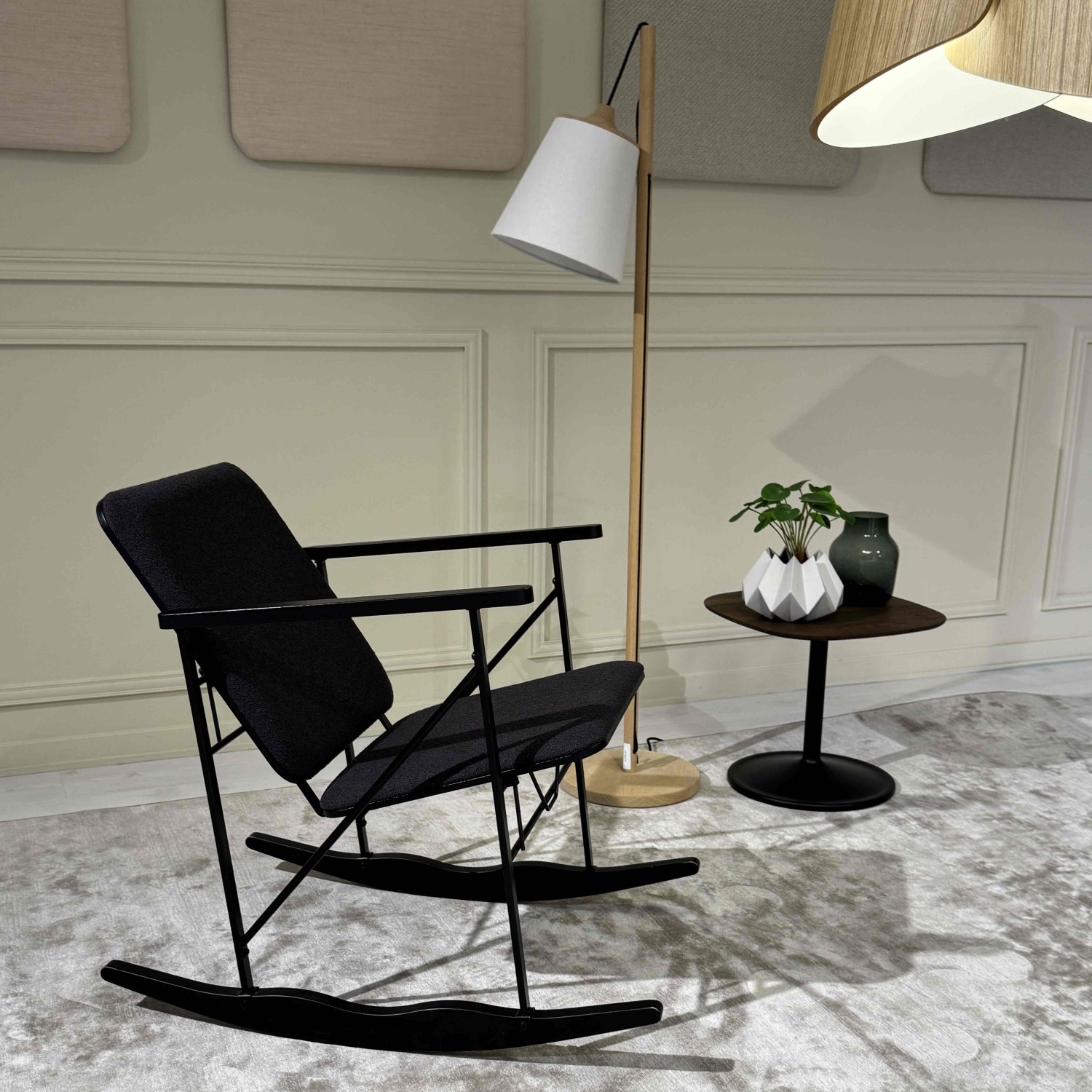 Rocking chair, black fabric upholstery